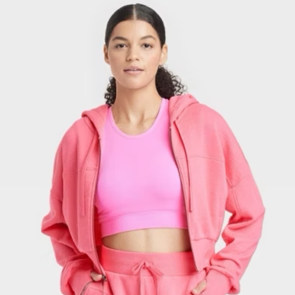JoyLab Vibrant Pink Cropped Full Zip Hoodie